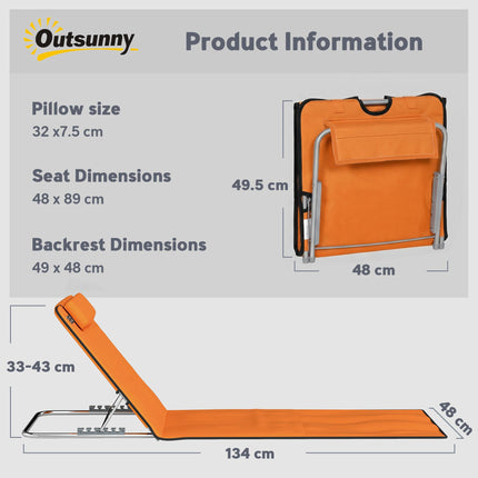 Set of Two Metal Frame Beach Chairs, with Reclining Backs - Orange