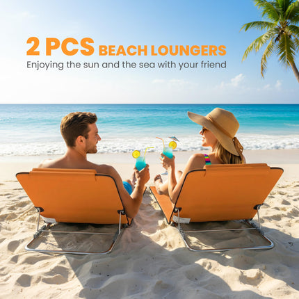 Set of Two Metal Frame Beach Chairs, with Reclining Backs - Orange