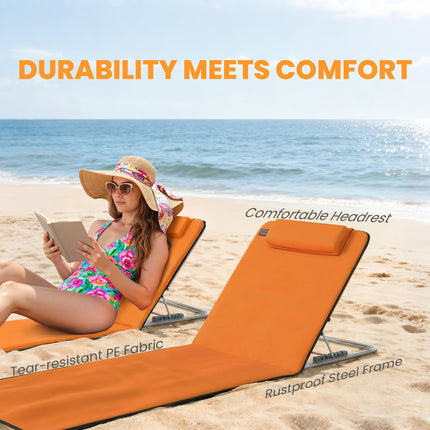 Set of Two Metal Frame Beach Chairs, with Reclining Backs - Orange