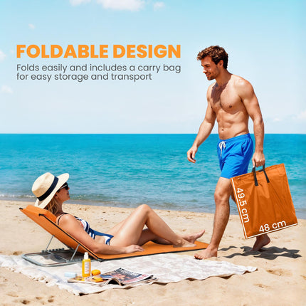 Set of Two Metal Frame Beach Chairs, with Reclining Backs - Orange