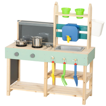 Mud Kitchen with Working Faucet, Kids Play Kitchen with Flower Pots, Kitchen Acc