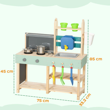 Mud Kitchen with Working Faucet, Kids Play Kitchen with Flower Pots, Kitchen Acc