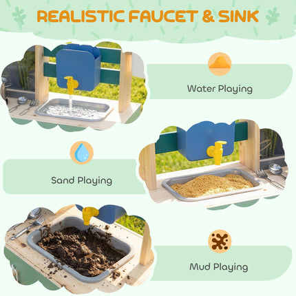 Mud Kitchen with Working Faucet, Kids Play Kitchen with Flower Pots, Kitchen Acc