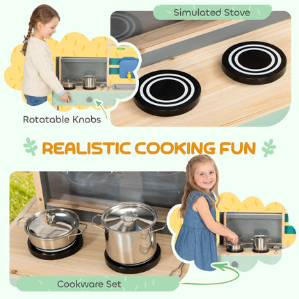 Mud Kitchen with Working Faucet, Kids Play Kitchen with Flower Pots, Kitchen Acc