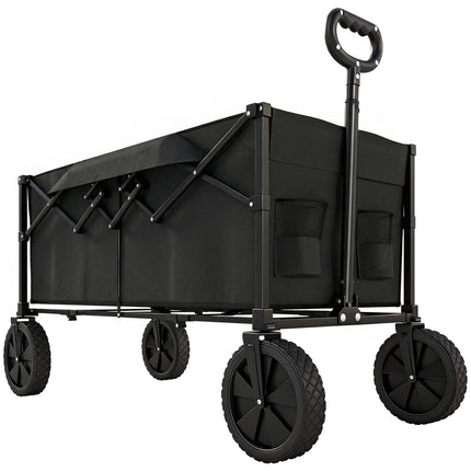 95L Foldable Festival Trolley on Wheels, Collapsible Wagon Cart with Adjustable Handle and 2 Cup Holders, Black