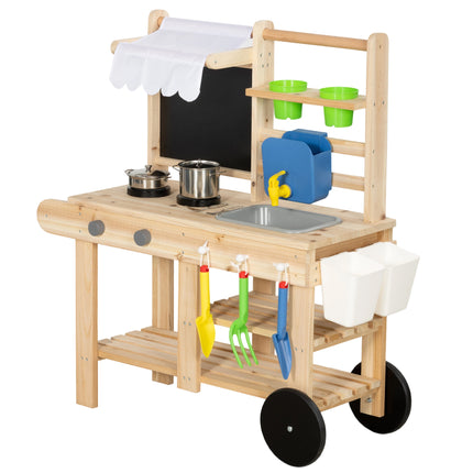 Mud Kitchen with Real Water Faucet Pretend Play Kitchen Playset with Sink and St