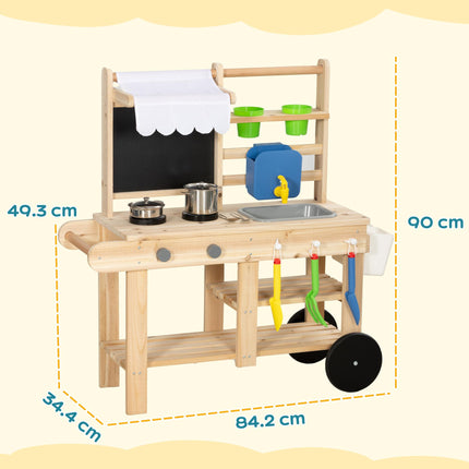 Mud Kitchen with Real Water Faucet Pretend Play Kitchen Playset with Sink and St