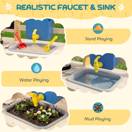Mud Kitchen with Real Water Faucet Pretend Play Kitchen Playset with Sink and St