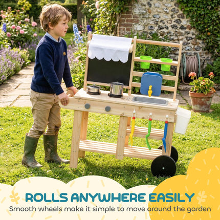 Mud Kitchen with Real Water Faucet Pretend Play Kitchen Playset with Sink and St