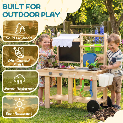 Mud Kitchen with Real Water Faucet Pretend Play Kitchen Playset with Sink and St