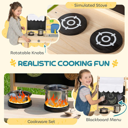 Mud Kitchen with Real Water Faucet Pretend Play Kitchen Playset with Sink and St