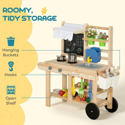 Mud Kitchen with Real Water Faucet Pretend Play Kitchen Playset with Sink and St