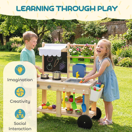 Mud Kitchen with Real Water Faucet Pretend Play Kitchen Playset with Sink and St
