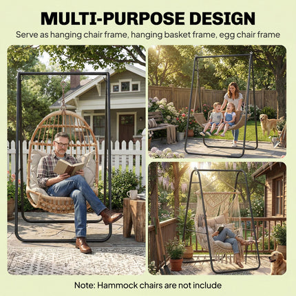 Hammock Chair Stand Only 150KG Load Capacity for Indoor Outdoor, Black