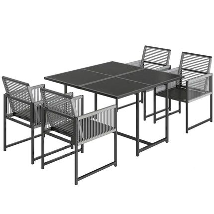 5 Pieces Garden Dining Set, Outdoor Patio Cube Set, 4 Seater Outdoor Table and Chairs with Foldable Backrest, Light Grey