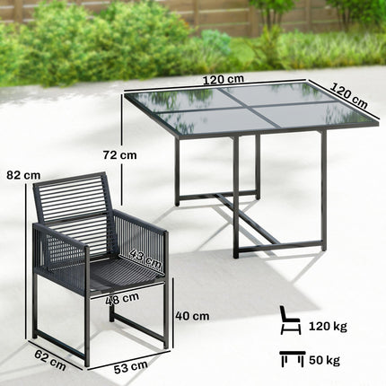 5 Pieces Garden Dining Set, Outdoor Patio Cube Set, 4 Seater Outdoor Table and Chairs with Foldable Backrest, Dark Grey