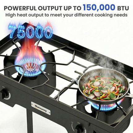 Double Burner Camping Stove, 150,000 BTU High Pressure Camping Gas Stove with De