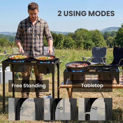 Double Burner Camping Stove, 150,000 BTU High Pressure Camping Gas Stove with De