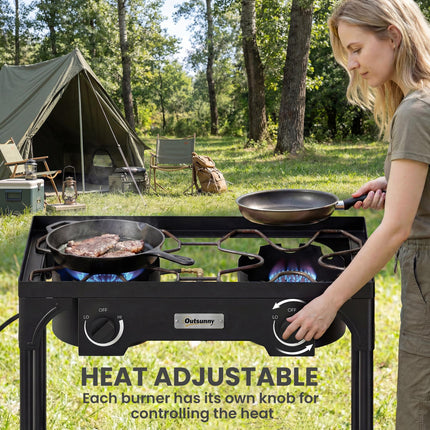 Double Burner Camping Stove, 150,000 BTU High Pressure Camping Gas Stove with De