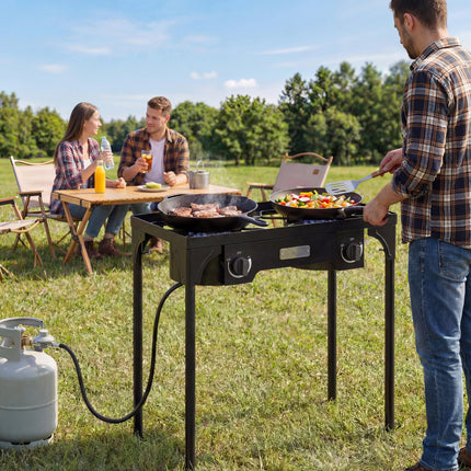 Double Burner Camping Stove, 150,000 BTU High Pressure Camping Gas Stove with De