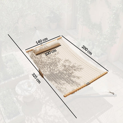 Outsunny Double Hammock 2 Person Swing Bed with Spreader Bars, Pillows, Pad, 200 x 140cm, Cream White