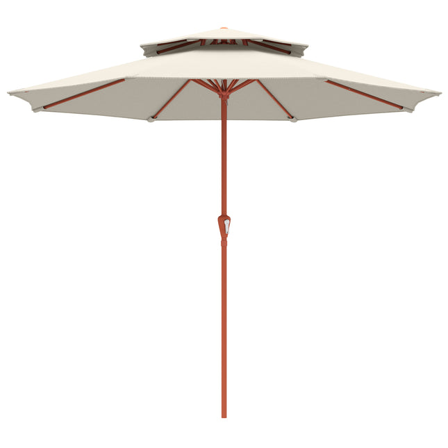 2.7 m Garden Parasol with Double Top Outdoor Market Table Umbrella with Crank System, Cream White