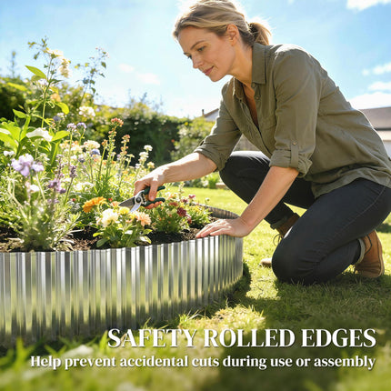 Metal Garden Edging Border, 8 in x 21.3 ft Corrugated Heavy Duty Galvanised Steel Lawn Edging, Silver Tone
