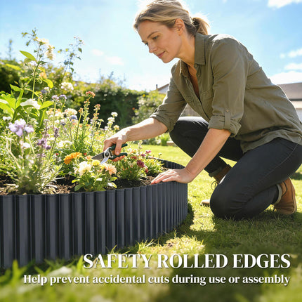 Metal Garden Edging Border, 8 in x 21.3 ft Corrugated Heavy Duty Galvanised Steel Lawn Edging, Dark Grey