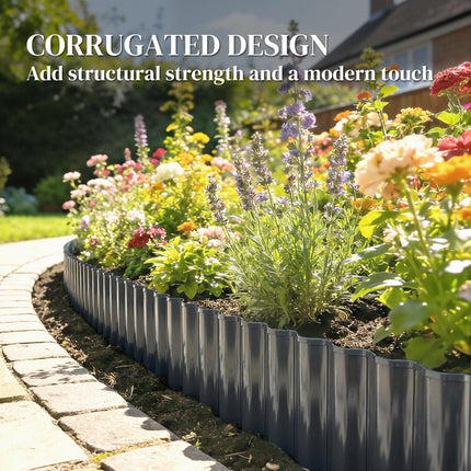 Metal Garden Edging Border, 8 in x 21.3 ft Corrugated Heavy Duty Galvanised Steel Lawn Edging, Dark Grey
