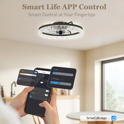 Ceiling Fan with Lights, Dimmable LED Mount Ceiling Fan Light with Remote App Control for Bedroom, Black