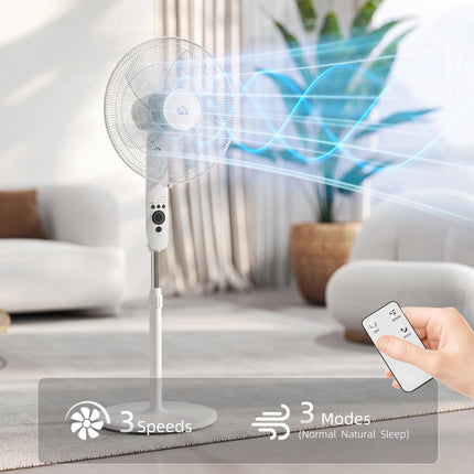 124cm Pedestal Fan with Sleep Mode, Oscillating Standing Fan with 3 Modes, Remote Control, Adjustable Height, White