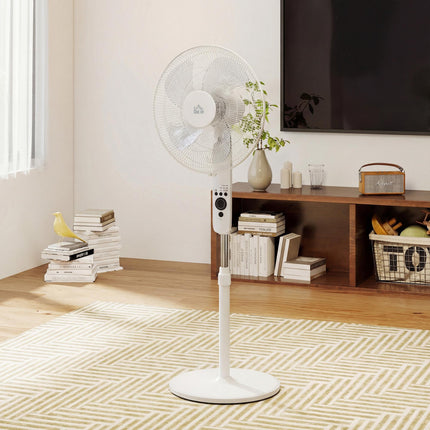 124cm Pedestal Fan with Sleep Mode, Oscillating Standing Fan with 3 Modes, Remote Control, Adjustable Height, White