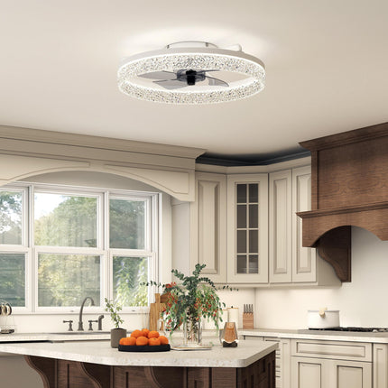 Ceiling Fan with Lights, Dimmable LED Mount Ceiling Fan Light with Remote App Control for Bedroom, White