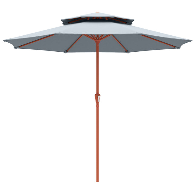 2.7 m Garden Parasol with Double Top Outdoor Market Table Umbrella with Crank System, Light Grey