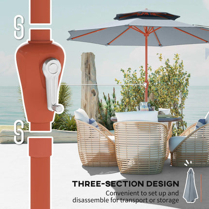 2.7 m Garden Parasol with Double Top Outdoor Market Table Umbrella with Crank System, Light Grey