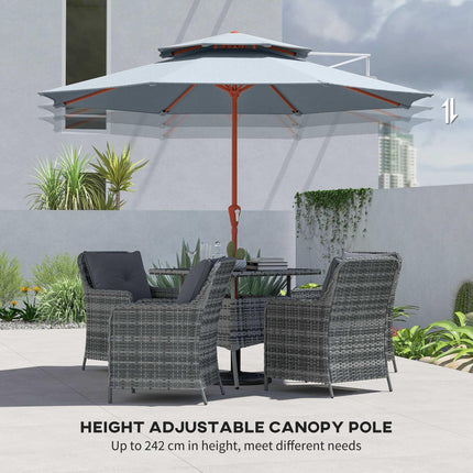 2.7 m Garden Parasol with Double Top Outdoor Market Table Umbrella with Crank System, Light Grey