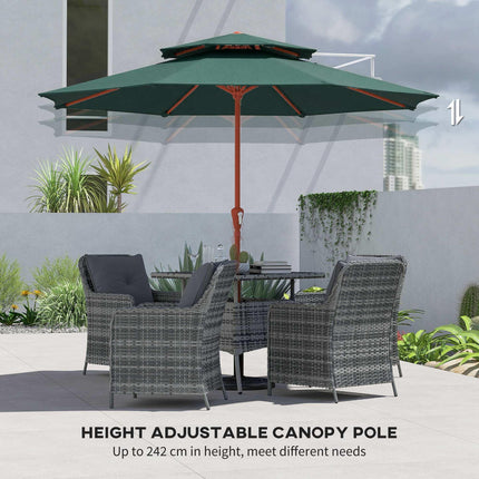 2.7 m Garden Parasol with Double Top Outdoor Market Table Umbrella with Crank System, Green