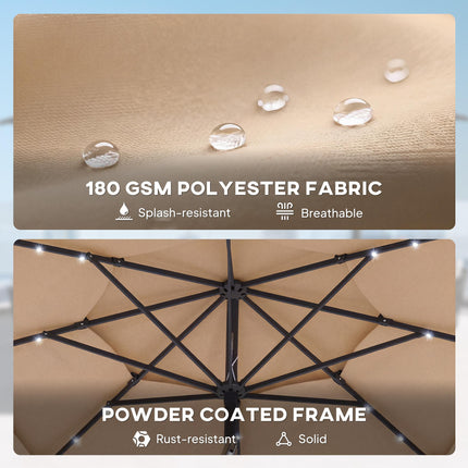 2.8 m Garden Parasol Umbrella with LED Solar Light, Parasol Cover, 3 Tier Outdoor Table Market Patio Umbrella, Khaki