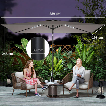 3 x 2 m Garden Parasol Umbrella with LED Solar Light, Parasol Cover, Outdoor Market Patio Umbrella, Dark Grey