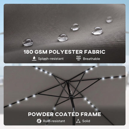 3 x 2 m Garden Parasol Umbrella with LED Solar Light, Parasol Cover, Outdoor Market Patio Umbrella, Dark Grey