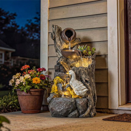 5-Tier Outdoor Waterfall Fountain, Freestanding Self-Contained Cascading Water Feature Garden Landscape