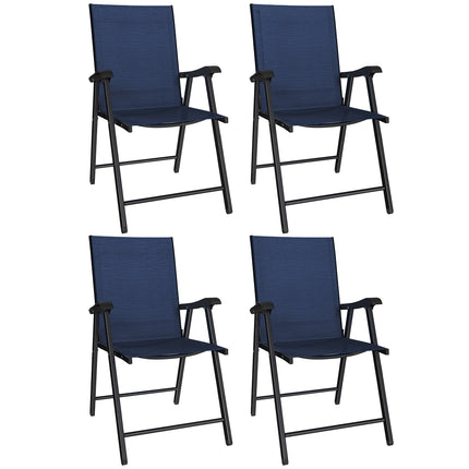 Folding Garden Chairs Set of 4, Foldable Garden Dining Chairs with High Back, Armrests, Texteline Seat, Navy Blue
