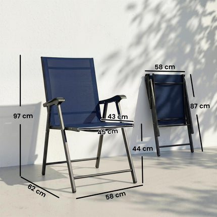 Folding Garden Chairs Set of 4, Foldable Garden Dining Chairs with High Back, Armrests, Texteline Seat, Navy Blue