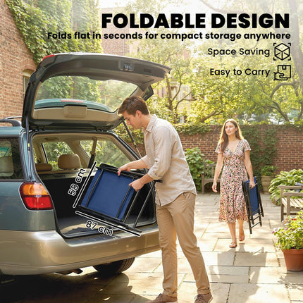 Folding Garden Chairs Set of 4, Foldable Garden Dining Chairs with High Back, Armrests, Texteline Seat, Navy Blue