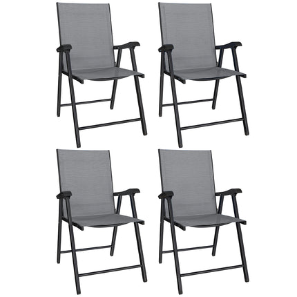 Folding Garden Chairs Set of 4, Foldable Garden Dining Chairs with High Back, Armrests, Texteline Seat, Light Grey