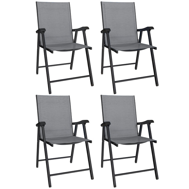 Folding Garden Chairs Set of 4, Foldable Garden Dining Chairs with High Back, Armrests, Texteline Seat, Light Grey