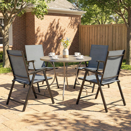 Folding Garden Chairs Set of 4, Foldable Garden Dining Chairs with High Back, Armrests, Texteline Seat, Light Grey