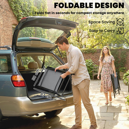 Folding Garden Chairs Set of 4, Foldable Garden Dining Chairs with High Back, Armrests, Texteline Seat, Light Grey
