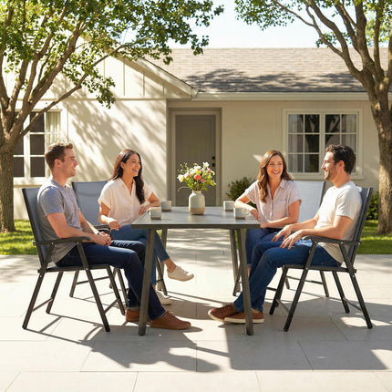 Folding Garden Chairs Set of 4, Foldable Garden Dining Chairs with High Back, Armrests, Texteline Seat, Light Grey