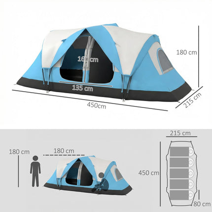 Camping Tent for 6-8 Man with 2000mm Waterproof Rainfly and Carry Bag for Fishing Hiking Festival, Sky Blue